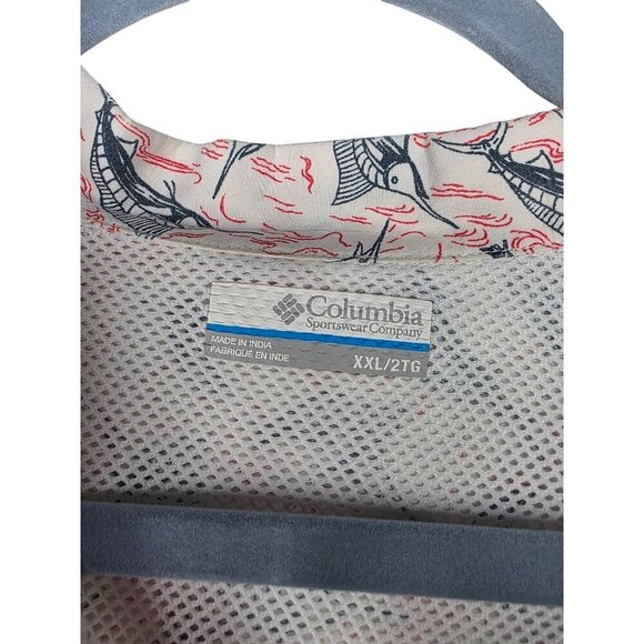 Columbia Shirt Mens XXL 2XL White Geometric PFG Fish Fishing Button Up Collared - Picture 7 of 16